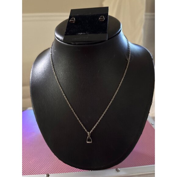 Equestrian Stirrup Necklace & Earrings Set Silver Tone Horse Riding Pierced - Picture 5 of 16